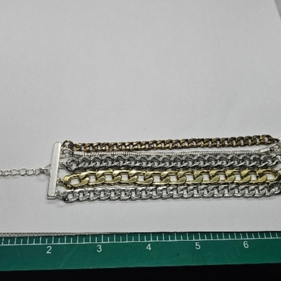 Silver and Gold Curb Chain Bracelets Set - Picture 3 of 8